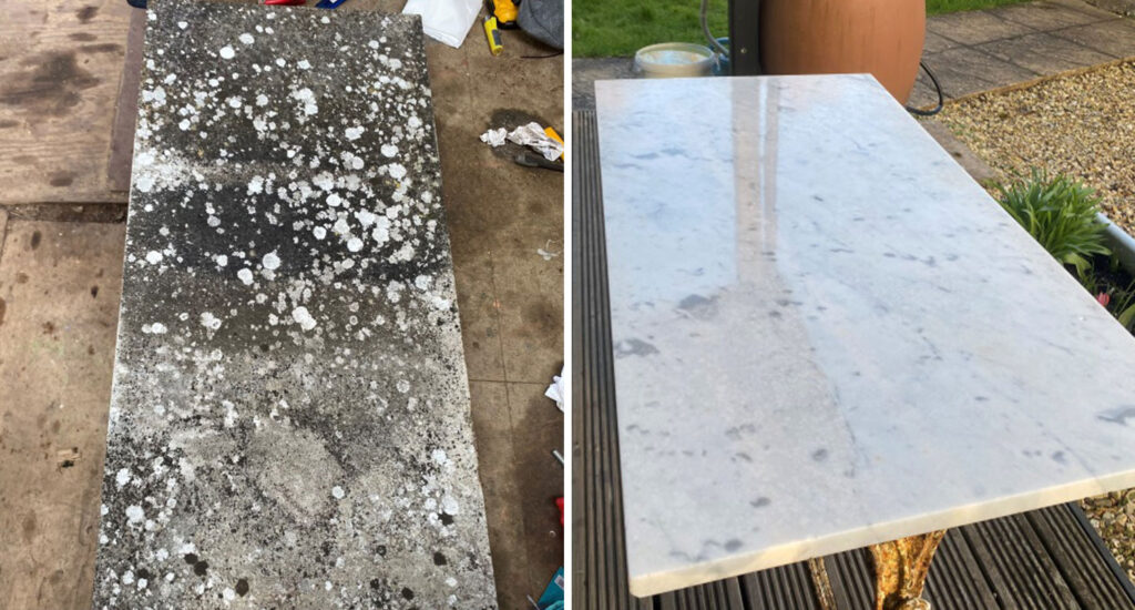 Heavily Soiled Marble Tabletop Restoration Pangbourne